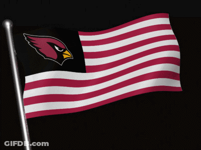 A Red White And Black Flag With A Cardinal On It GIF