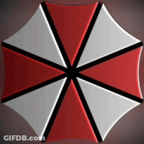 A Red White And Black Umbrella With A Black Center GIF