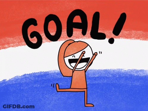 A Red White And Blue Background With The Word Goal In Black Letters GIF