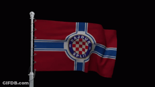 A Red White And Blue Flag That Says Hajduk Split On It GIF