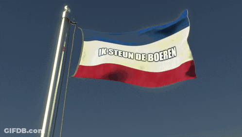 A Red White And Blue Flag With Ik Steun De Boeren On It GIF