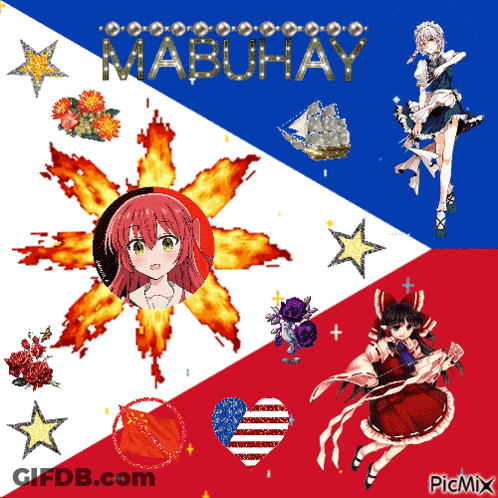 A Red White And Blue Flag With The Word Mabuhay In The Middle GIF