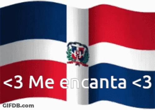A Red White And Blue Flag With The Words < 3 Me Encanta < 3 On It GIF