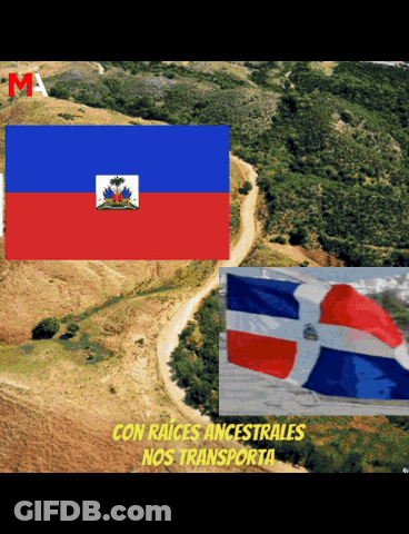 A Red White And Blue Flag With The Words Con Raices Ancestrales Nos Transporta Below It GIF
