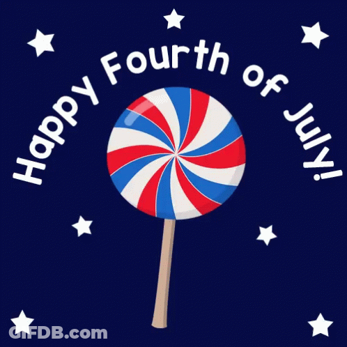 A Red White And Blue Lollipop With The Words Happy Fourth Of July Written Around It GIF