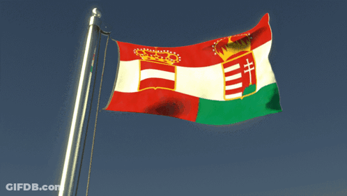 A Red White And Green Flag With A Crest On It GIF