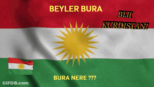 A Red White And Green Flag With The Words Beyler Bura And Biji Kurdistani GIF