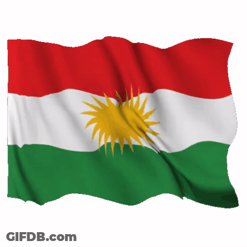 A Red White And Green Kurdish Flag With A Yellow Sun On It GIF