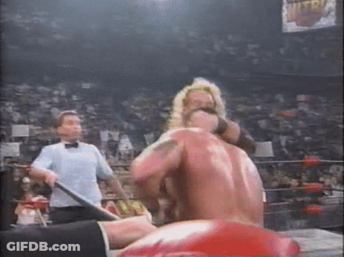 A Referee Is Standing Next To A Wrestler In A Ring . GIF