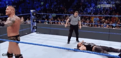 A Referee Is Standing Next To A Wrestler In A Wrestling Ring . GIF