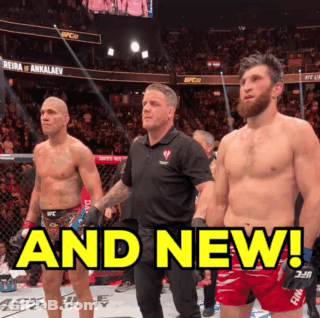 A Referee Stands Between Two Fighters In A Ring With The Words And New Written On The Bottom GIF