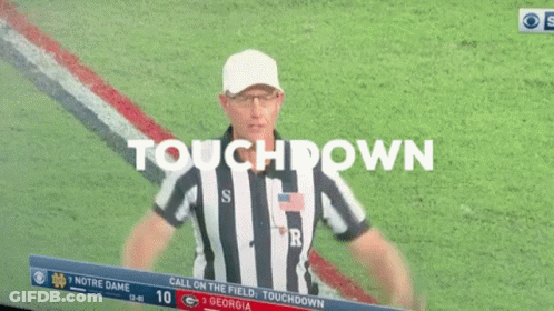 A Referee Stands In Front Of A Screen That Says Touchdown On It GIF