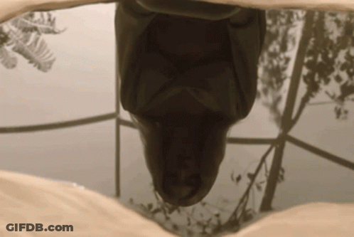 A Reflection Of A Person 'S Face In A Pond GIF