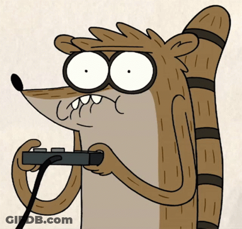 A Regular Show Character Playing A Video Game With A Controller GIF