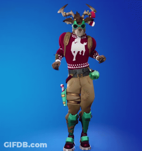 A Reindeer Wearing A Red Sweater With A White Reindeer On It GIF
