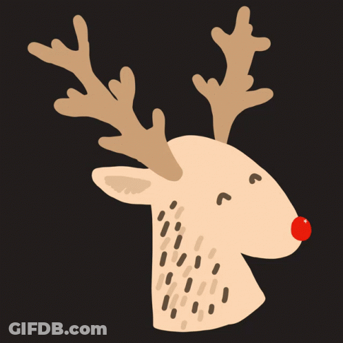 A Reindeer With A Red Nose And Antlers On A Black Background GIF
