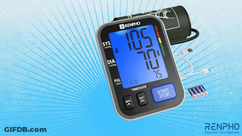 A Renpho Brand Blood Pressure Monitor Displays A Reading Of 105 Over 70 GIF