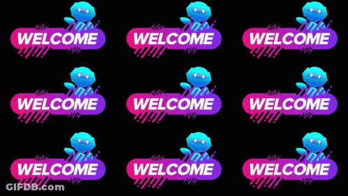 A Repeating Pattern Of Welcome Signs With A Blue Octopus In The Middle GIF