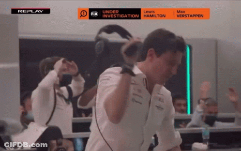 A Replay Of A Race With Lewis Hamilton And Max Verstappen On The Screen GIF