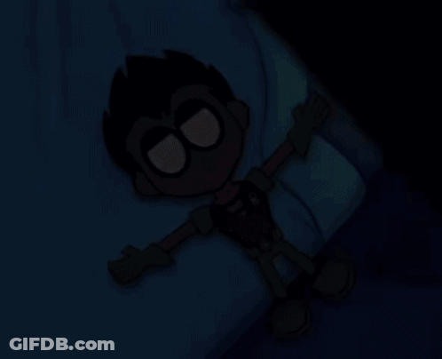 A Robin Cartoon Character Is Laying On A Bed With His Arms Outstretched GIF