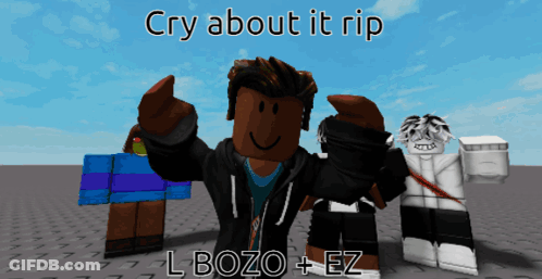 A Roblox Character Giving A Thumbs Up With The Words Cry About It Rip GIF