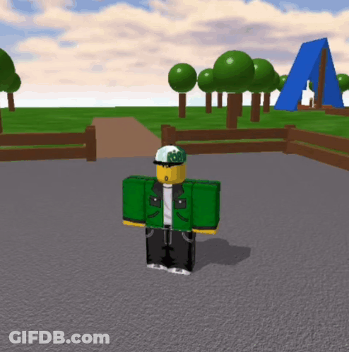 Roblox Character In Green Jacket And White Hat GIF
