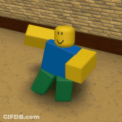 A Roblox Character Is Standing In Front Of A Brick Wall With His Arms Outstretched GIF