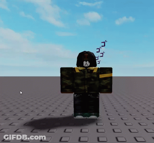 A Roblox Character Is Standing In Front Of A Grid Of Squares And A Blue Sky GIF