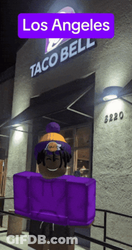 A Roblox Character Standing In Front Of A Taco Bell GIF