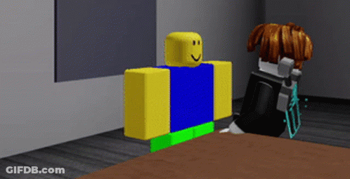 A Roblox Character Standing Next To A Table GIF