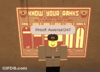 A Roblox Character Stands In Front Of A Sign That Says Know Your Ranks GIF