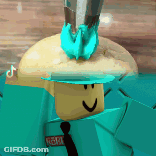 A Roblox Character Wearing A Blue Hat And A Shirt That Says Roblox On It GIF