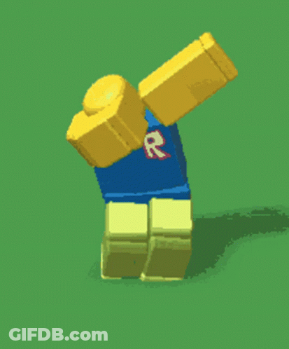 A Roblox Character Wearing A Blue Shirt With A Red R On It GIF