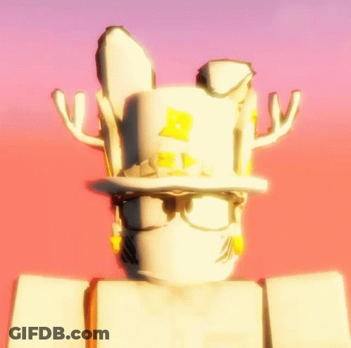 A Roblox Character Wearing A White Hat With Antlers And Sunglasses . GIF