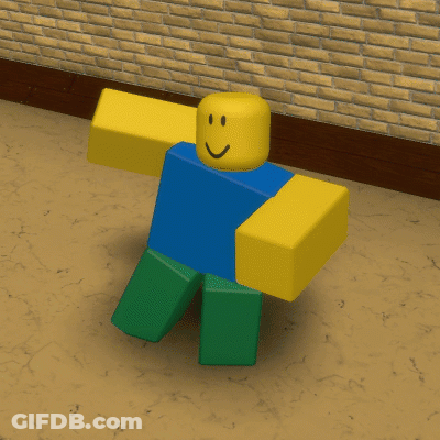 A Roblox Character With A Smile On His Face Is Walking In Front Of A Brick Wall GIF