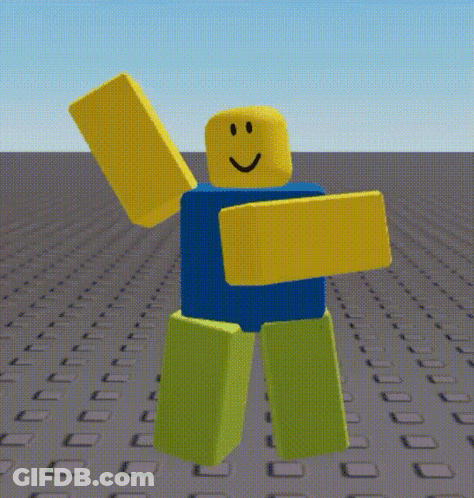 A Roblox Character With A Smiley Face Is Dancing GIF