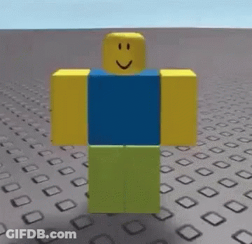 A Roblox Character With A Smiley Face On His Face Is Standing On A Gray Surface . GIF