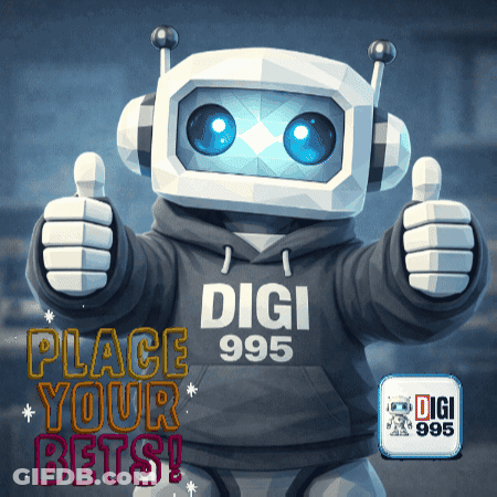 A Robot Giving A Thumbs Up Wearing A Hoodie That Says " Place Your Bets " GIF