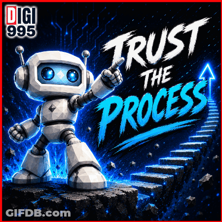 A Robot Giving A Thumbs Up With The Words Trust The Process Behind It GIF