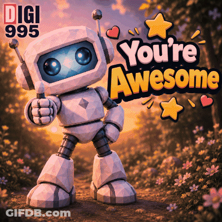 A Robot Giving A Thumbs Up With The Words You 'Re Awesome Behind It GIF