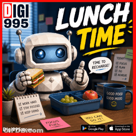 A Robot Holding A Sandwich And Giving A Thumbs Up Next To A Lunch Box GIF
