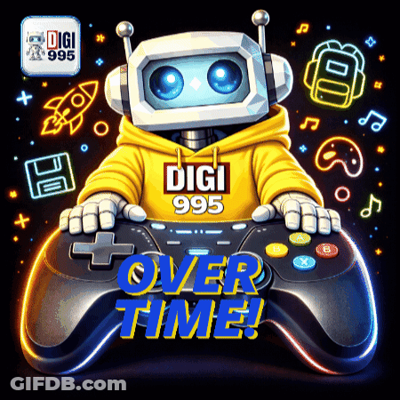 A Robot Holding A Video Game Controller With The Words Over Time On It GIF