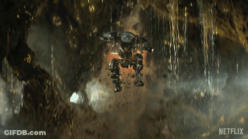Robot In Cave With Netflix Logo GIF