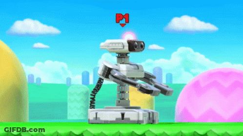 A Robot In A Video Game With A Red P1 Icon Above It GIF