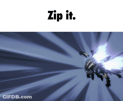 A Robot Is Flying Through The Air With The Words Zip It Above It GIF