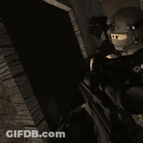 A Robot Is Holding A Gun In A Video Game GIF