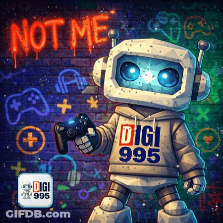 A Robot Is Holding A Video Game Controller And Wearing A Digi 995 Hoodie GIF