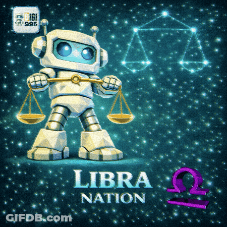 A Robot Is Holding Scales And The Word Libra Nation Is On The Bottom GIF
