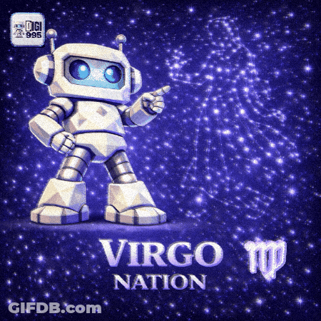 A Robot Is Pointing At The Virgo Sign In The Sky GIF