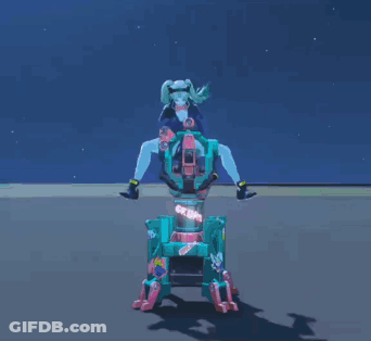 A Robot Is Shooting A Gun In A Video Game While Another Robot Is Flying In The Background . GIF
